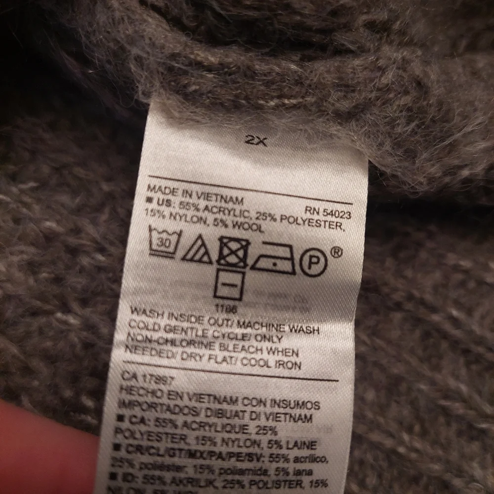 Old Navy Grey Cowl Neck Chunky Knit Soft Wool Blend Pullover Sweater Sz 2X - Picture 6 of 9